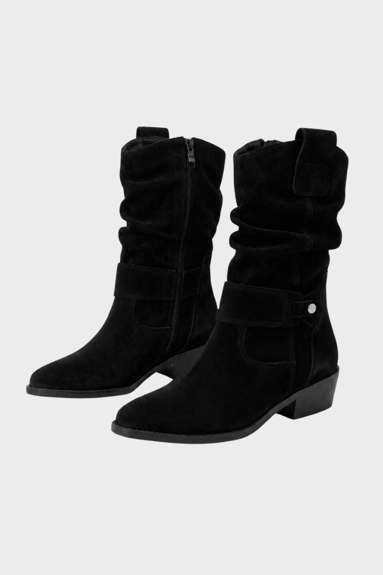 Women's Calf-Length Boots | Buckle Straps & Low Heels
