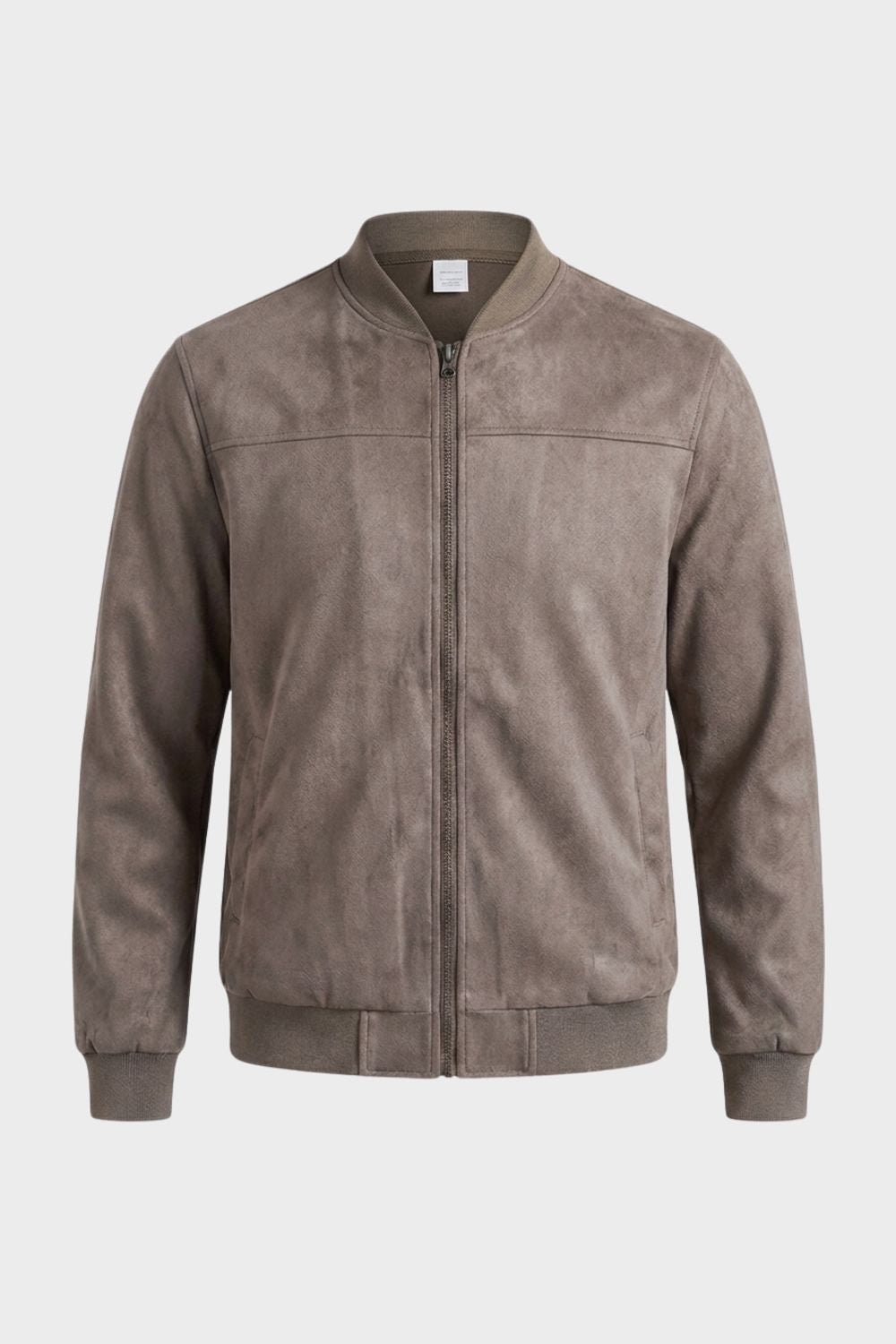 Men's Leather Jacket with Zip and Stand-Up Collar