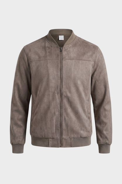 Men's Leather Jacket with Zip and Stand-Up Collar