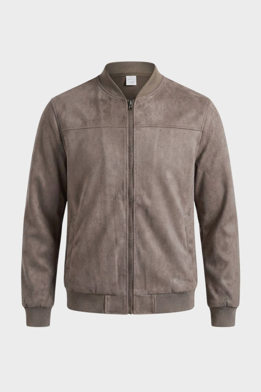 Men's Leather Jacket with Zip and Stand-Up Collar