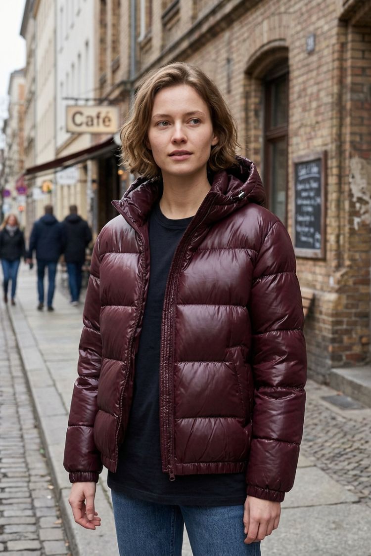 Women's Shiny Puffer Jacket | Hooded Design
