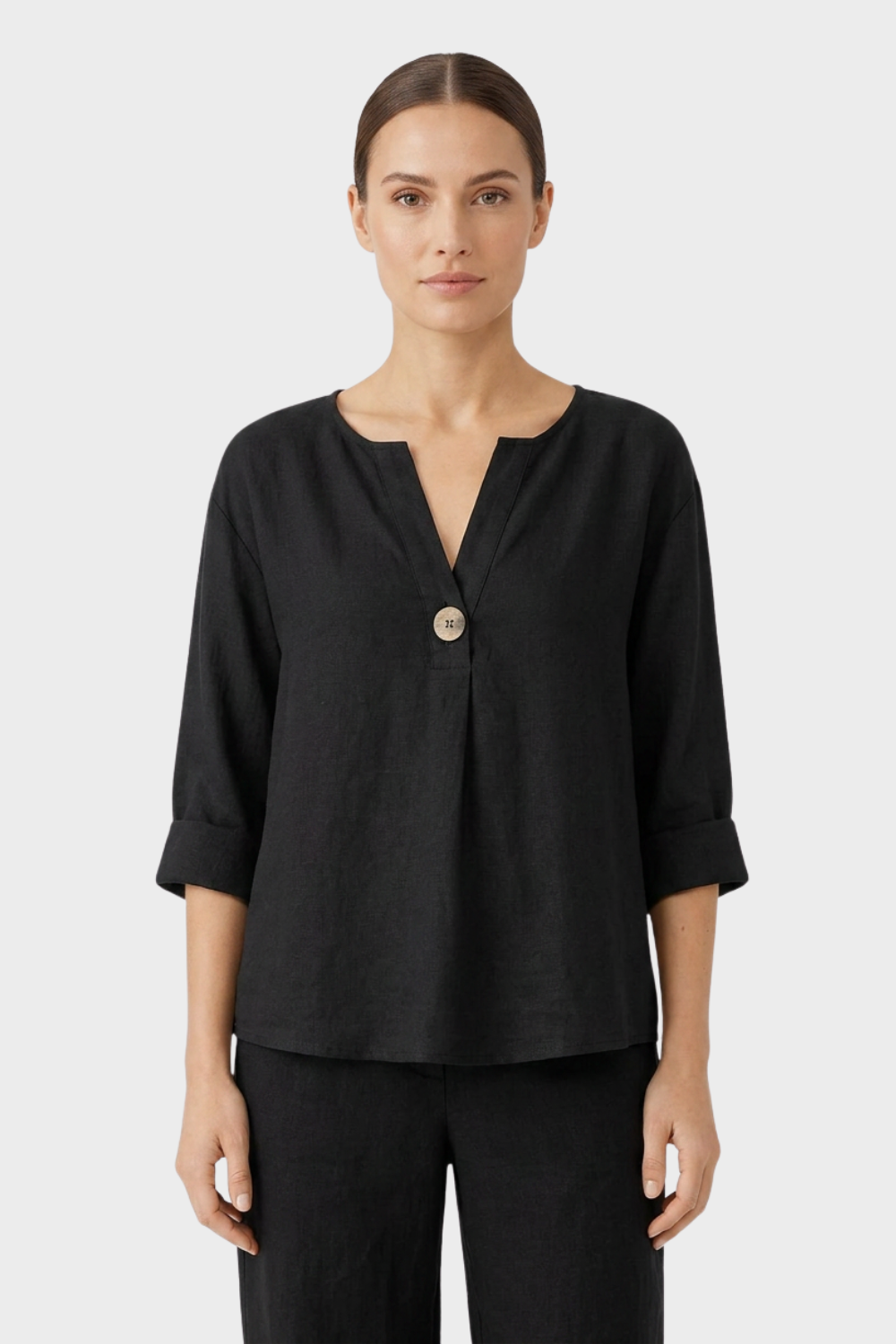 Women's Blouse with V-Neck and Button