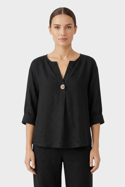Women's Blouse with V-Neck and Button
