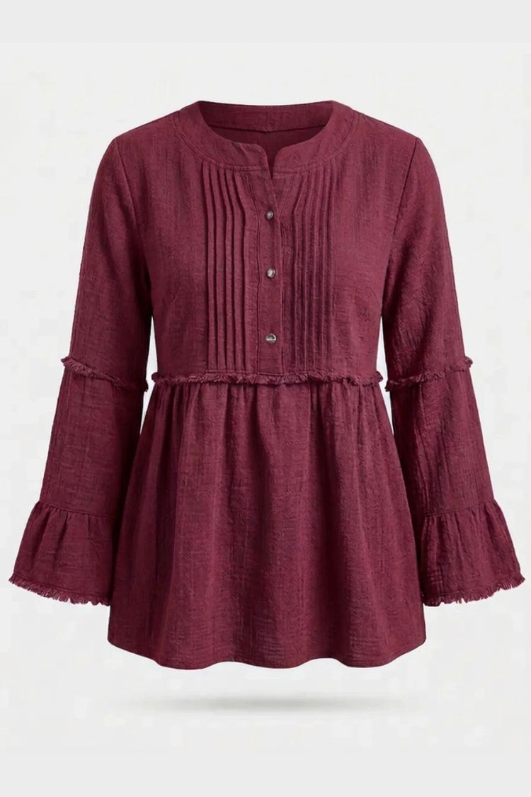Women's Peplum Blouse | Frayed Sleeves