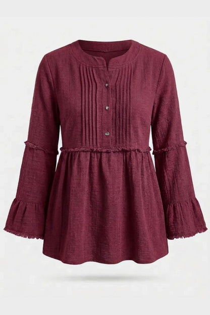 Women's Peplum Blouse | Frayed Sleeves