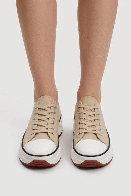 Women's Low Top Sneakers with Lacing and Rubber Cap