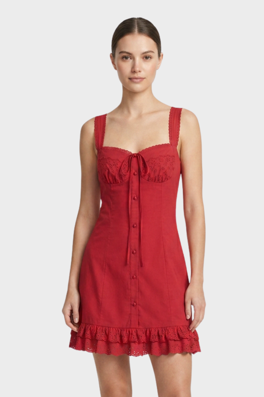 Summer Dress for Women - Strappy Dress with Button Placket
