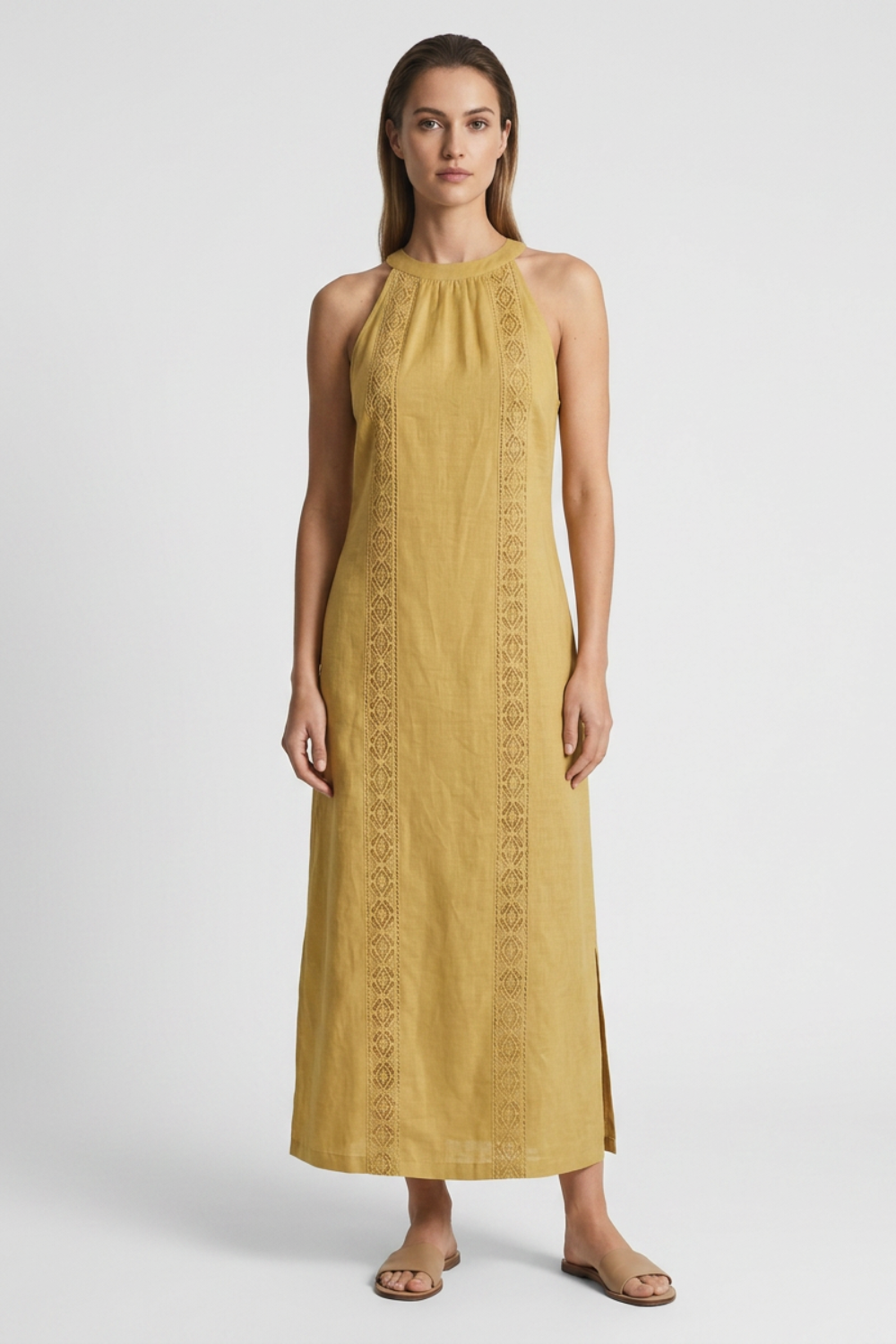 Women's Lace-Trim Linen Maxi | Slit