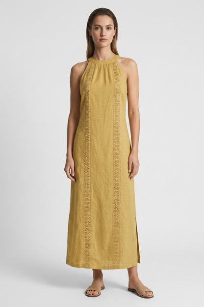 Women's Lace-Trim Linen Maxi | Slit