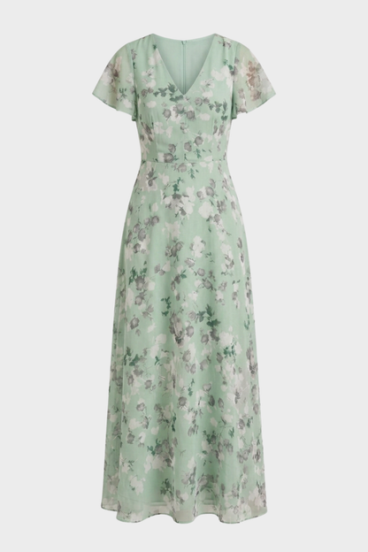 Women's Floral Maxi | Flutter Sleeve