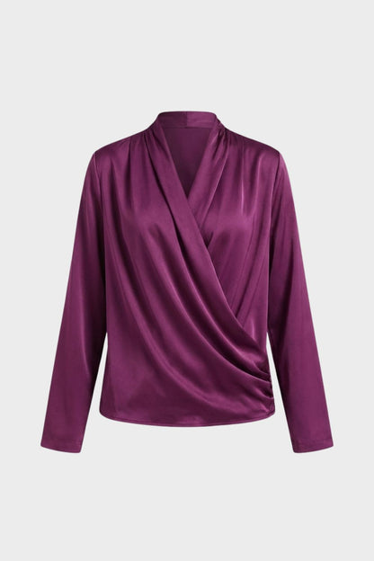 Women's Wrap Blouse with V-Neck and Long Sleeves