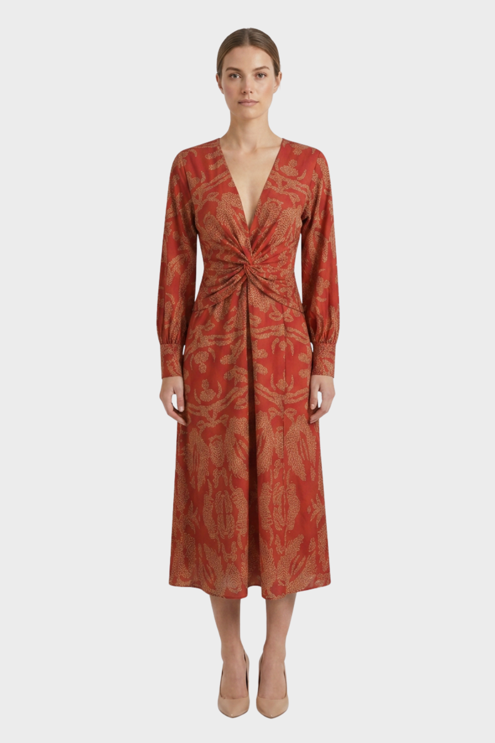 Midi Dress for Women in Wrap Style with V-Neck
