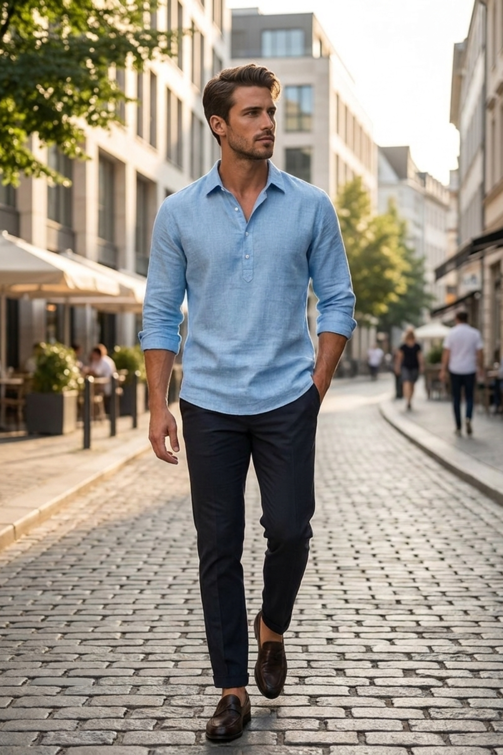 Men's Long Sleeve Shirt with Kent Collar