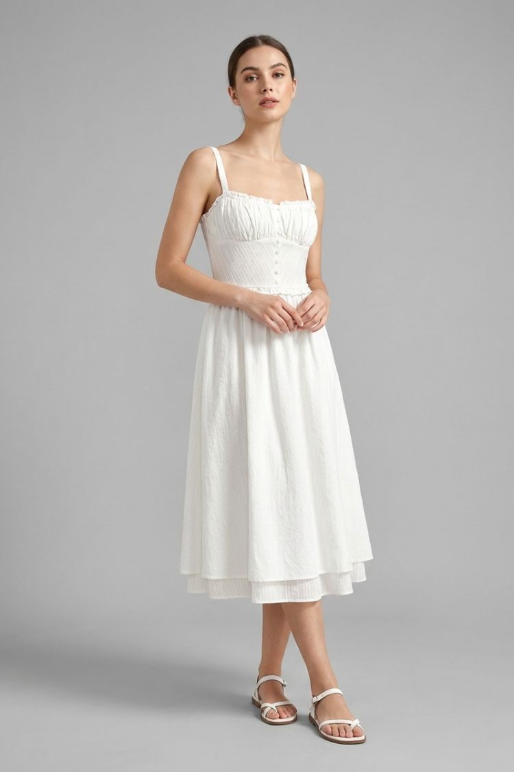 Summer Dress for Women Midi Dress with Straps and Gathering