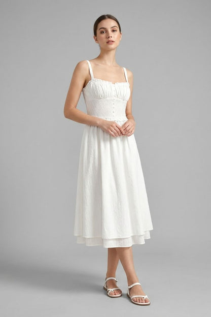 Summer Dress for Women Midi Dress with Straps and Gathering