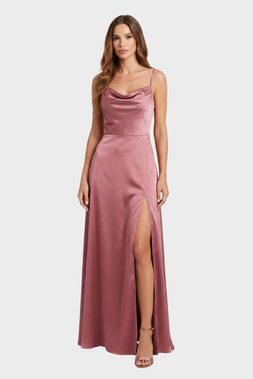 Women's Cowl-Neck Satin Maxi | Slit