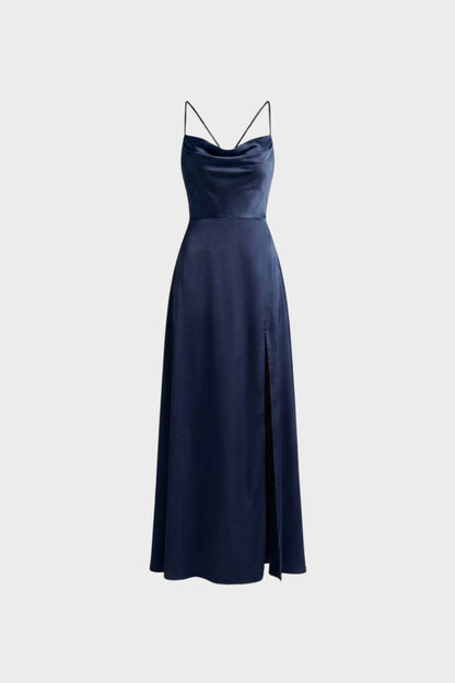 Women's Cowl-Neck Satin Maxi | Slit