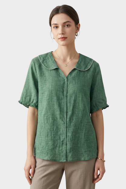 Women's Short Sleeve Blouse with Button Placket