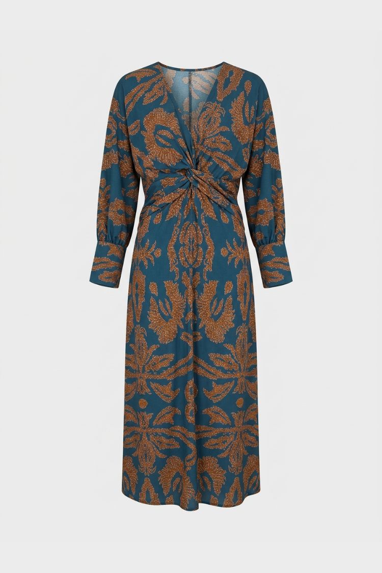 Midi Dress for Women in Wrap Style with V-Neck