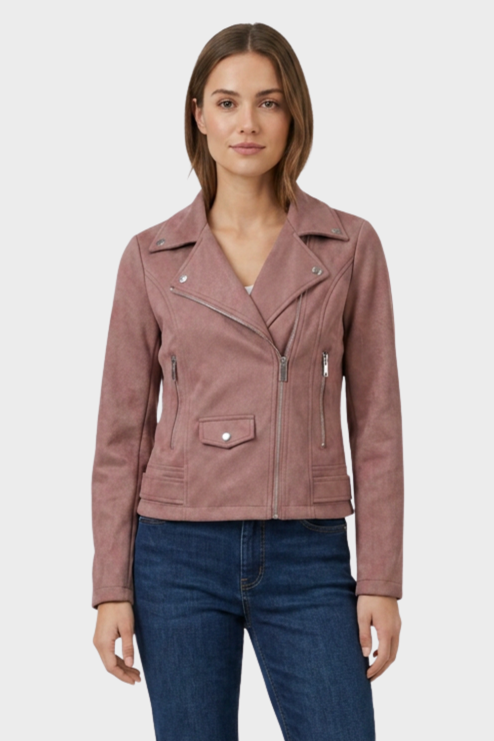 Women's Leather Biker Jacket with Zip