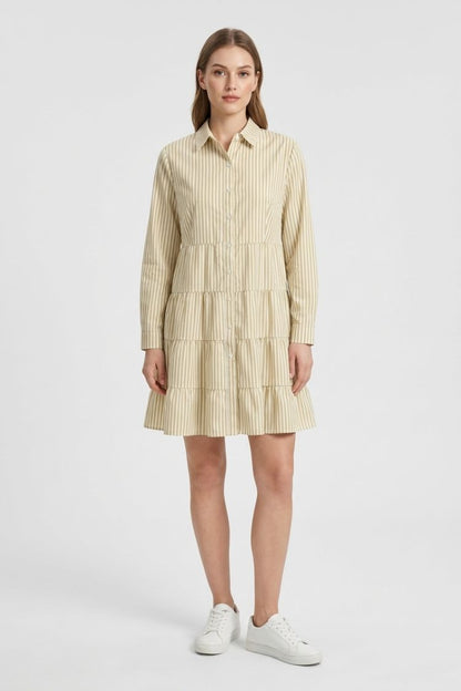 Women's Shirt Dress with Stripes and Button Placket