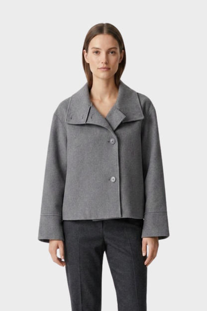 Women's Short Jacket with Notched Collar and Button Placket