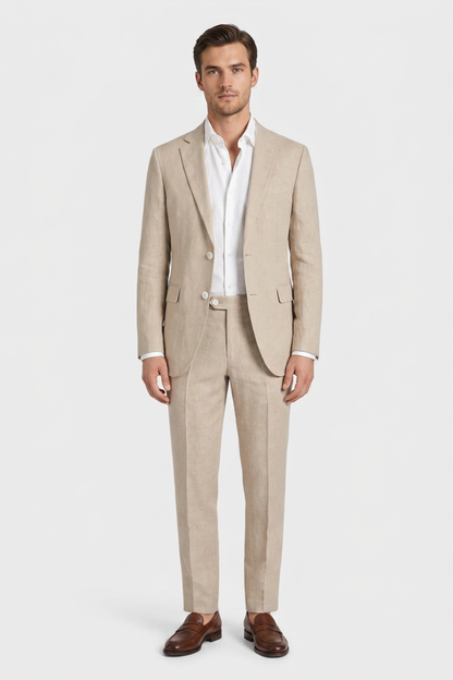 Men's Suit Two-Piece with Notched Lapel and Button Placket
