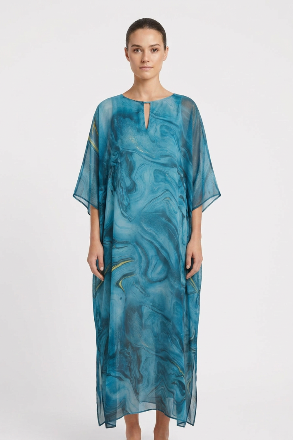 Maxi Dress for Women with Print and Short Sleeves