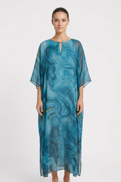 Maxi Dress for Women with Print and Short Sleeves