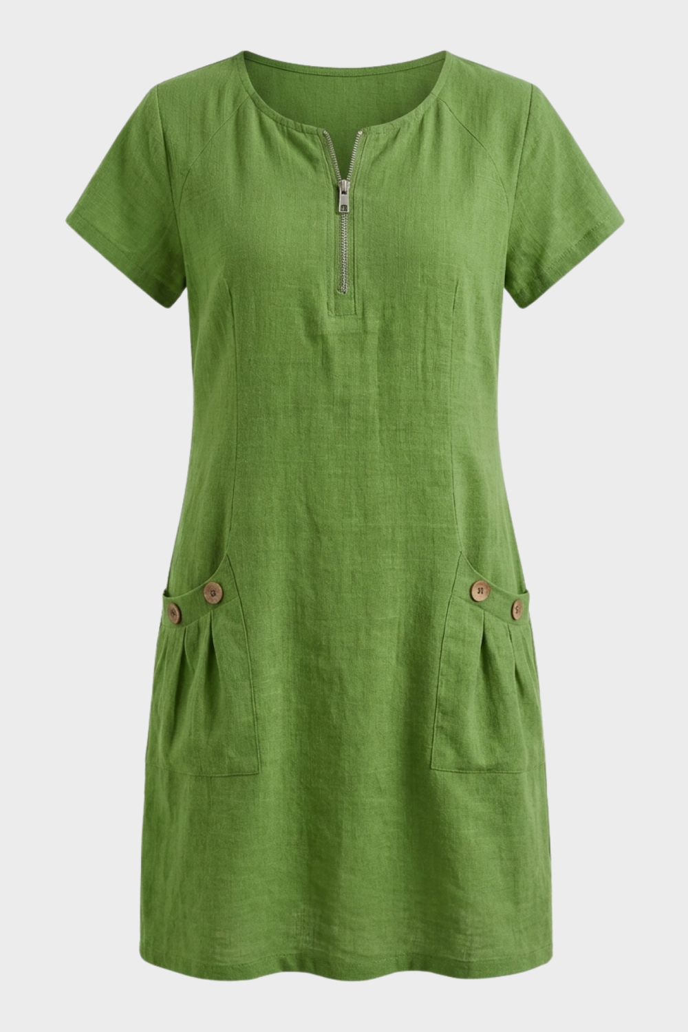 Women's Linen-Look Shift Dress | Zip Neck