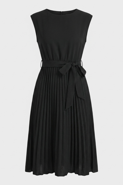 Midi Dress for Women with Pleated Skirt and Belt