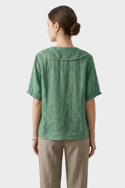 Women's Short Sleeve Blouse with Button Placket