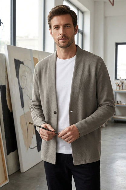 Men's Open Cardigan | Button Detail & Stand Collar