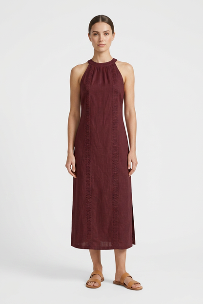 Women's Lace-Trim Linen Maxi | Slit
