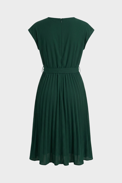 Midi Dress for Women with Pleated Skirt and Belt