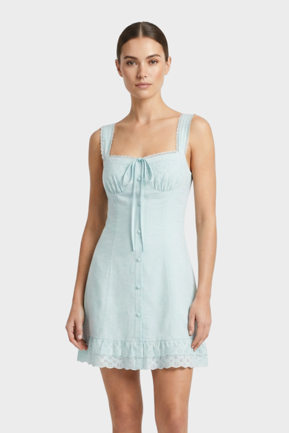 Summer Dress for Women - Strappy Dress with Button Placket