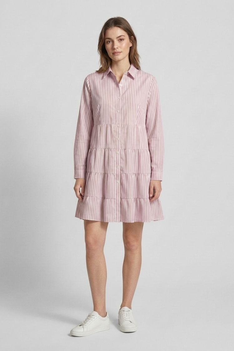 Women's Shirt Dress with Stripes and Button Placket