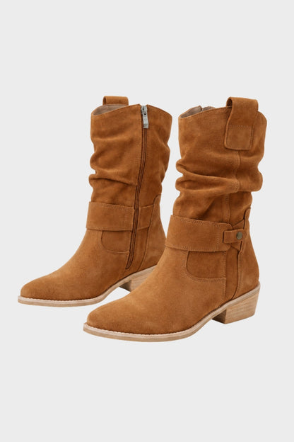 Women's Calf-Length Boots | Buckle Straps & Low Heels