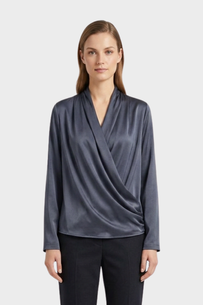 Women's Wrap Blouse with V-Neck and Long Sleeves