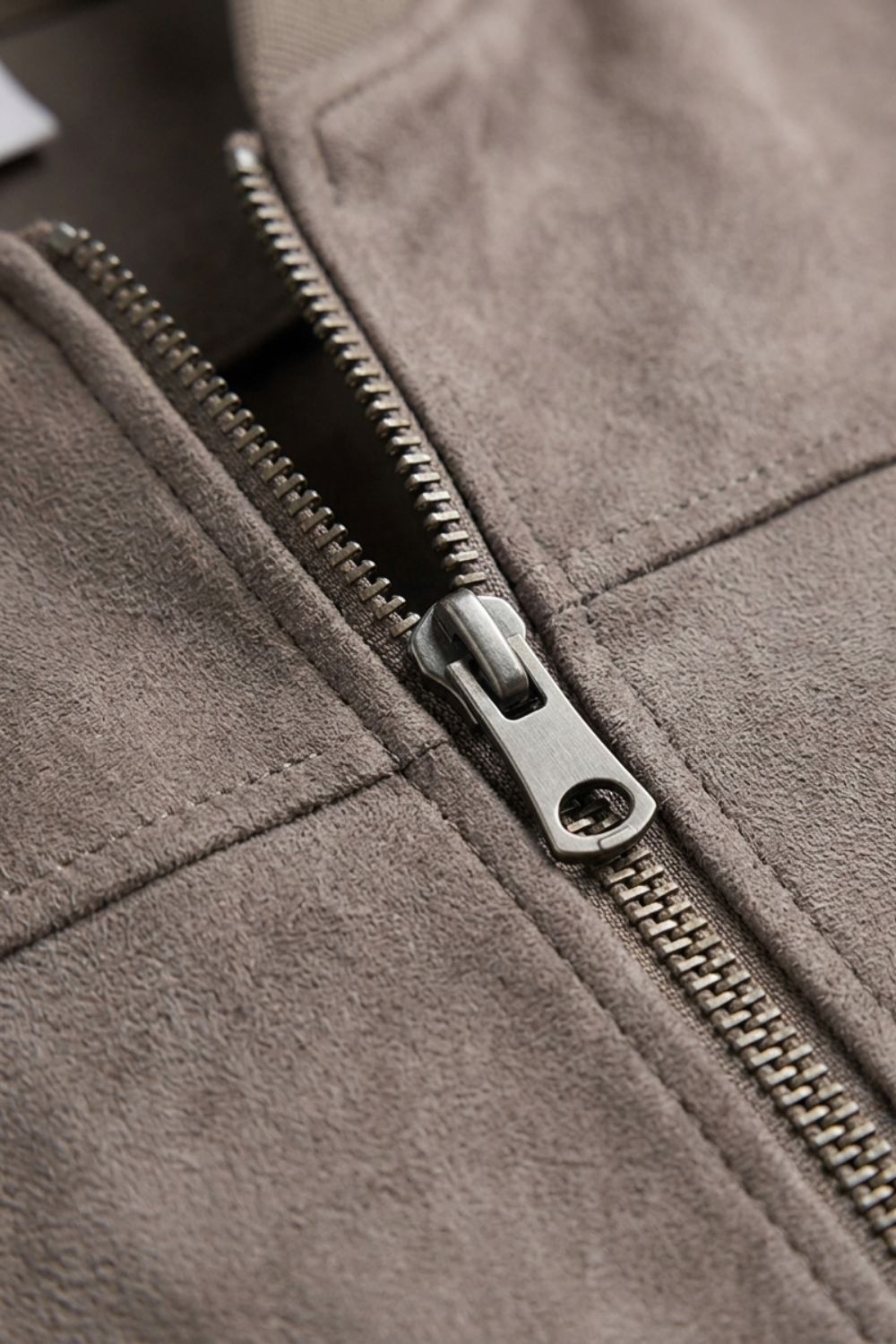 Men's Leather Jacket with Zip and Stand-Up Collar
