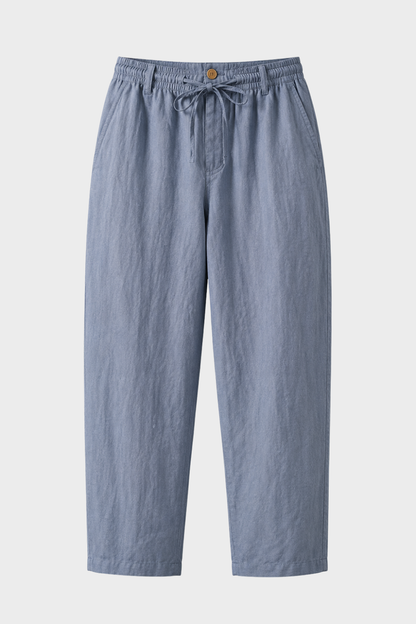 Men's Linen Trousers with Elastic Waistband and Drawstring