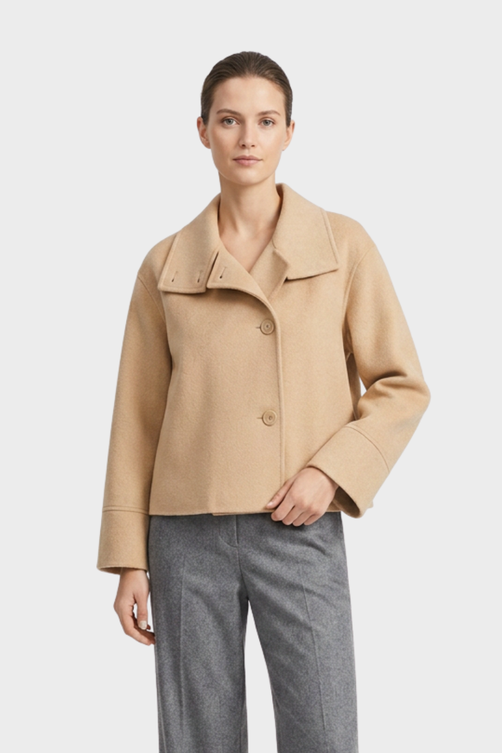 Women's Short Jacket with Notched Collar and Button Placket