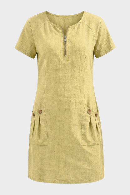 Women's Linen-Look Shift Dress | Zip Neck