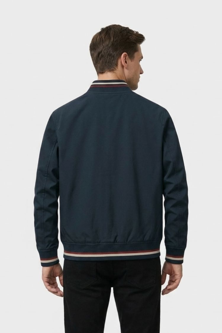 Men's Bomber Jacket with Zip and Stand-Up Collar