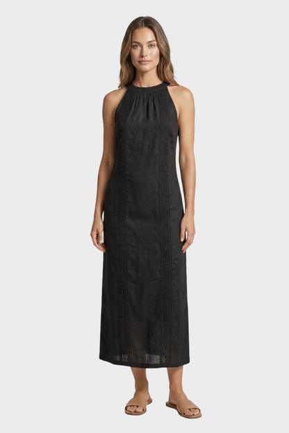 Women's Lace-Trim Linen Maxi | Slit
