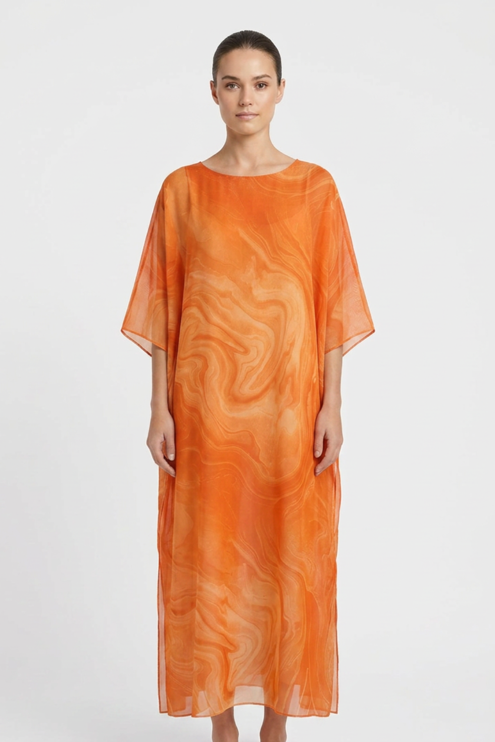 Maxi Dress for Women with Print and Short Sleeves