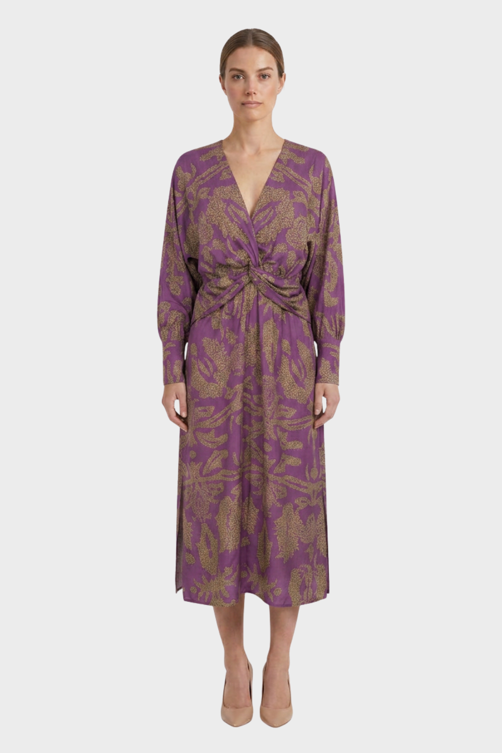 Midi Dress for Women in Wrap Style with V-Neck