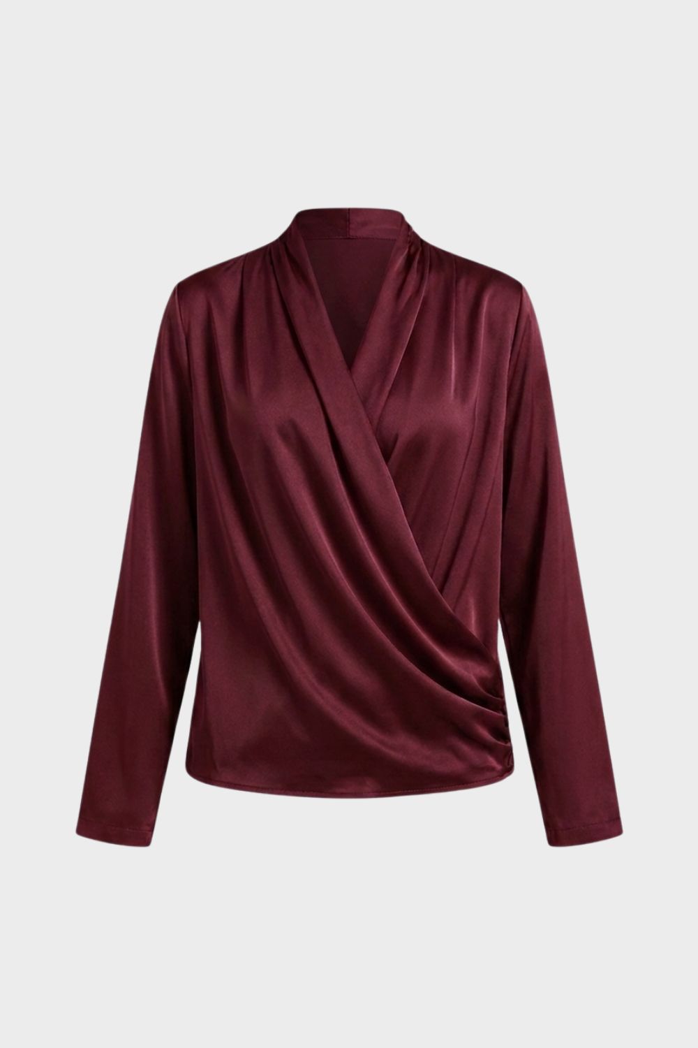 Women's Wrap Blouse with V-Neck and Long Sleeves