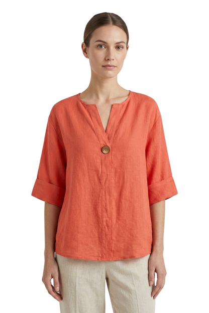 Women's Blouse with V-Neck and Button