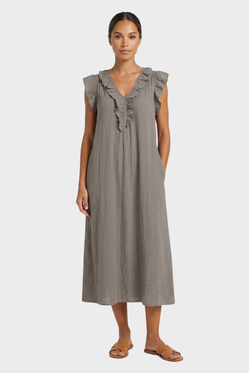 Women's Linen-Look Maxi Dress | Ruffle